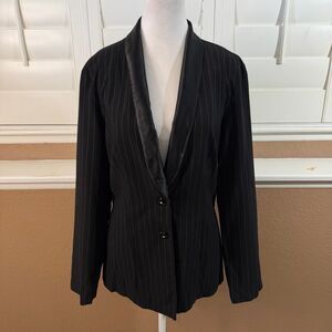 Vintage Frederick’s Of Hollywood Black Pinstripe Blazer Satin Collar Sz M Y2K